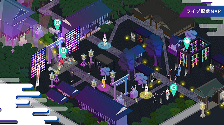 ライブ配信のプラットフォームとなるのは、アイソメトリック調で制作された『バーチャル豊川稲荷』。